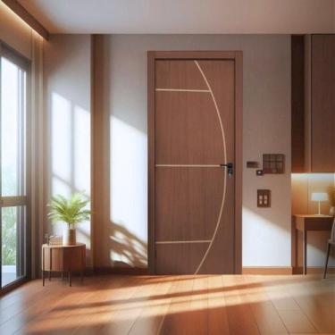 Imagem de Kit Porta de Madeira Decorada 215x84cm Batente 16cm Gaucha Abertura Es