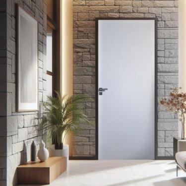 Imagem de Kit Porta de Madeira Lisa Primer 210x72cm Batente 15cm Abertura Esquer
