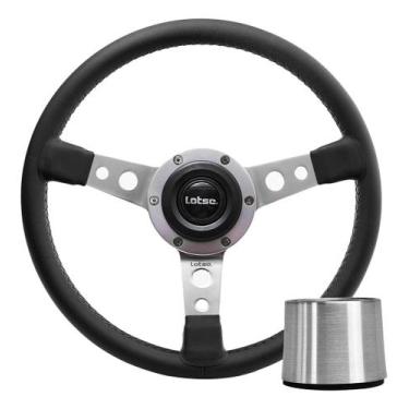 Imagem de Volante Lotse Britan Couro Preto Haste Polida 6 Furos Com Cubo Adaptad