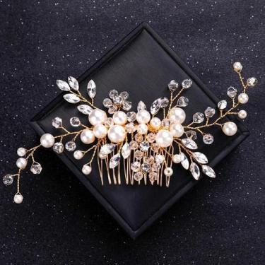 Imagem de Tiara De Cristal Dourado Com Pérolas Para Mulheres, Acessórios De Cabe