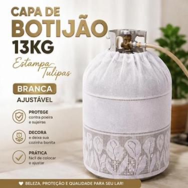 Imagem de Capa Para Botijão De Gás 13Kg Cozinha Renda Tulipa Branca - Universal 