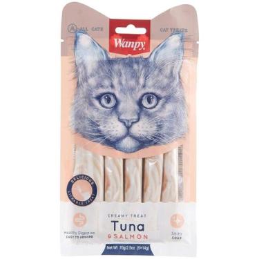 Imagem de Petisco Wanpy Truly Creamy para Gatos sabor Atum com Salmão  5 tubos d