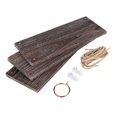 Imagem de Prateleira de parede cabide de plantas, pátio de madeira vintage para pendurar na parede prateleira de vasos de flores prateleira para decoração de casa (três camadas)