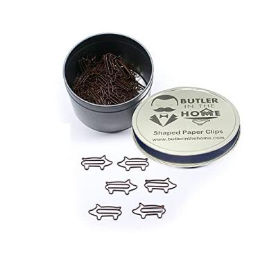 Imagem de Clipes de papel Butler in the Home em forma de porco ótimos para colecionadores de clipe de papel ou presente de escritório – vem em lata redonda com tampa e caixa de presente, Marrom