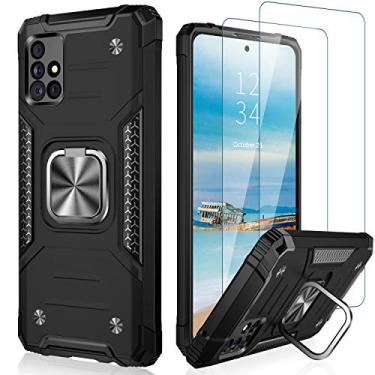 Imagem de IKAZZ Capa para Galaxy A51 4G com protetor de tela, TPU flexível macio de camada dupla e policarbonato rígido antiderrapante, capa protetora robusta de corpo inteiro com suporte, preta