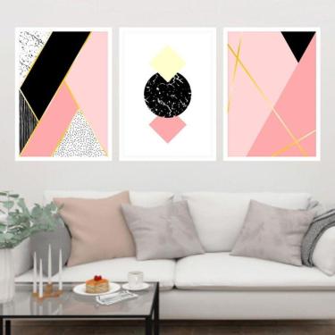 Imagem de Kit 3 Quadros Decorativos Geométrico Rosa e Preto