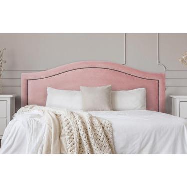 Imagem de Cabeceira Queen Curva 160x60cm Veludo Rosê - Tachas Fumê