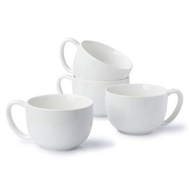 Imagem de Sweese Conjunto de 4 canecas de café grandes de porcelana de 640 ml, caneca de sopa grande com alças perfeita para café, chá, chocolate quente, seguro para micro-ondas, branco