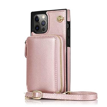 Imagem de Capa de telefone carteira com zíper de cor sólida para iPhone 11 12 13 Pro Max 6 7 8 SE 2020 6P 7P 8P X XR XS MAX Porta-cartões Capa traseira, ouro rosa, para iPhone 13Pro Max