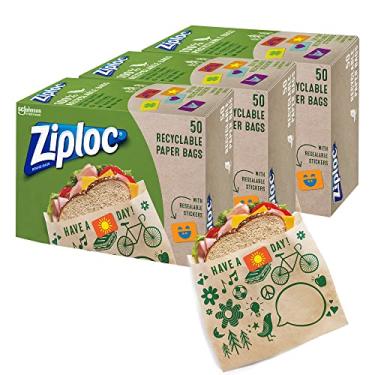 Imagem de Ziploc Sacos de papel para sanduíche e lanche, recicláveis e seláveis com designs divertidos, total de 150 sacos
