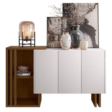 Imagem de Balcão Jasmin 03 Portas Off White E Imbuia - D`Rossi