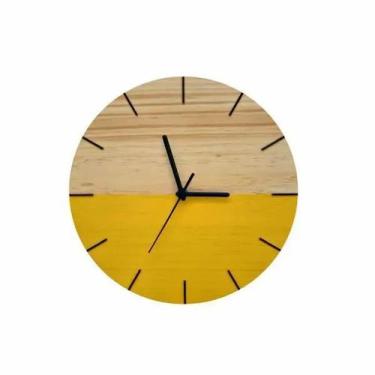 Imagem de Relógio De Parede Minimalista Em Madeira Amarelo 28cm - Edward Clock
