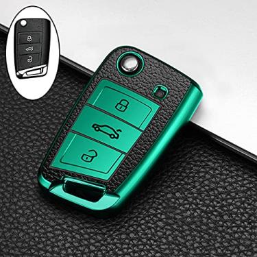Imagem de CSHU TPU Couro Carcaça Chave Carcaça Porta-chaves Porta-chaves Bolsa, apto para Volkswagen VW Golf 7 mk7 Assento Ibiza Leon FR 2 Altea Aztec Skoda Octavia A7, B, verde