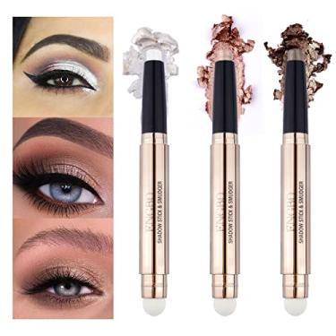 Imagem de LOKFAR 3 pçs bastão de sombras para olhos maquiagem cosméticos abrilhantador de olhos, creme rotativo à prova d'água, lápis de sombra, glitter Shimmer Stick de sombra com pincel de esponja para maquiagem nos olhos (01#03#07#)