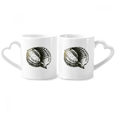 Imagem de Conjunto de canecas de porcelana para casais, ilustração de vida marinha, recortadas, preto, coração