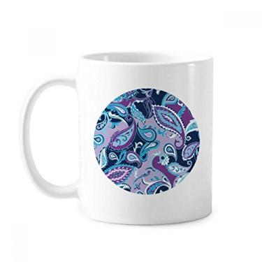 Imagem de Caneca de cerâmica com estampa abstrata e flor, azul, com estampa de folha, cerâmica, café, porcelana,
