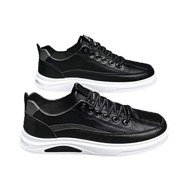 Imagem de bestgift Sapatos de Couro para Homens Couro Confortável Todos os Sapatos de Fósforo Sapatos de Sola Macia Confortável Baixo Renda Superior Casual Preto 39.5