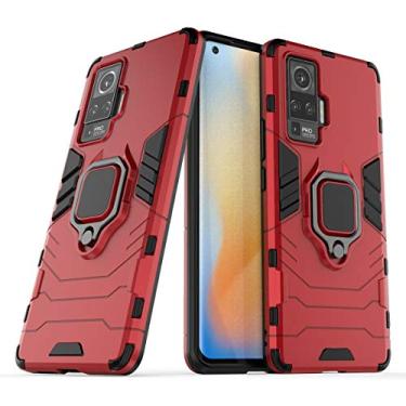 Imagem de WANRI Capa de telefone compatível com capa de telefone VIVO X50 PRO, capa de smartphone com anel de rotação de 360 graus, capa de suporte de capa de telefone à prova de choque compatível com VIVO X50 PRO (cor: vermelho)