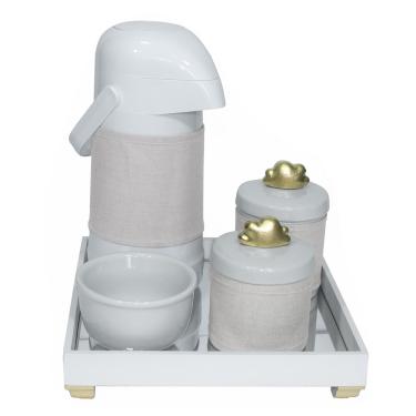 Imagem de Kit Higiene Espelho Potes, Garrafa, Molhadeira e Capa Nuvem Dourado Quarto Bebê Unissex