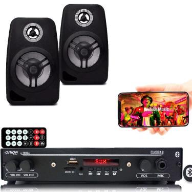 Imagem de Kit Som Ambiente 1002 Bt Control + 2 Caixas Parede Preta 55w