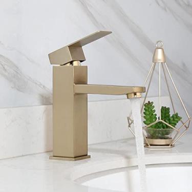 Imagem de Torneira de pia de banheiro quadrada com acabamento preto/cromado Torneira de lavatório de alça única