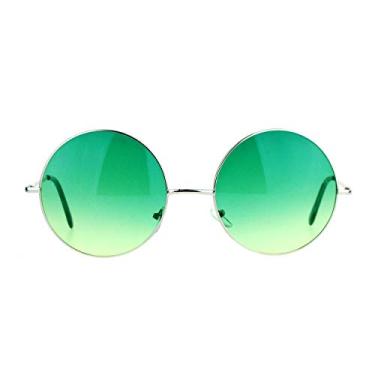 Imagem de Óculos de sol Hippie retrô gradiente gradiente grande círculo lentes redondas de lenço, Bright Green, One Size