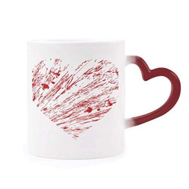 Imagem de Caneca vermelha de coração para dia dos namorados com gotas de calor sensível ao calor Caneca de grés que muda de cor vermelha