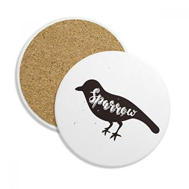 Imagem de Sparrow Caneca de porta-copos de animal preta e branca com proteção de mesa, pedra absorvente