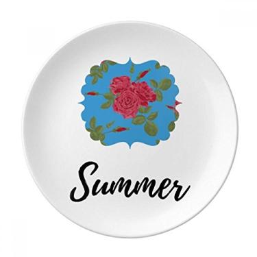 Imagem de Prato de plantas de desenho azul vermelho decorativo de porcelana salver louça de jantar