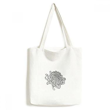 Imagem de Bolsa de lona com contorno de crisântemo e flor bolsa de compras casual