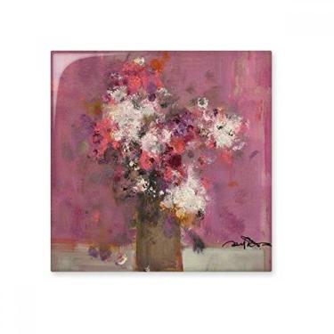 Imagem de Flores rosa XJJ pintura a óleo azulejo de cerâmica brilhante decalque de pedra adornada tijolo vitrificado