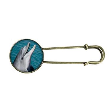 Imagem de Broche de metal retrô com imagem da natureza de golfinhos de água oceânica
