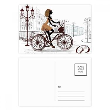 Imagem de Bicycle Lady France Conjunto de cartão postal com estampa de ilustração de aniversário, cartão de felicitações