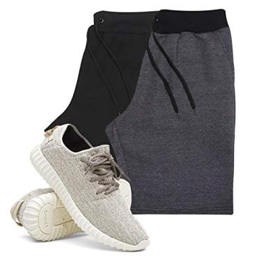 Imagem de KIT 2 Bermudas Masculina Moletom Conforto + Tenis Masculino Academia YZI - Bermudas Preto/Grafite GG - Tenis Creme - 40