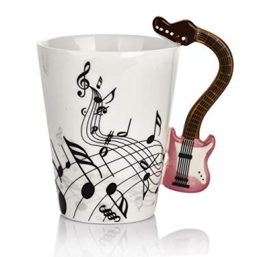 Imagem de BUYNEED Caneca de guitarra de 365 g nota musical café chá leite guitarra cerâmica caneca copo de música para guitarristas músicos, presente para amantes de música para mulheres e homens, roxo