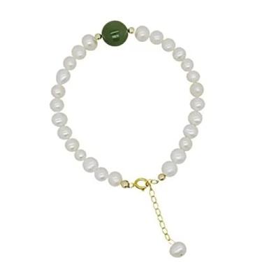 Imagem de THUHIL Pulseira de pedra olho de gato pérola natural de água doce em design de nicho, pulseira de toque de pulseira de melhor amigo