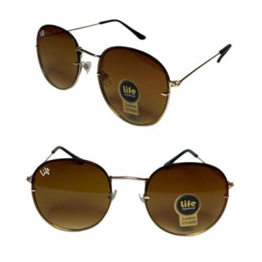 Imagem de Óculos de Sol Original Inspiration Round Dourado com lente Marrom Feminino Masculino Unissex UV400