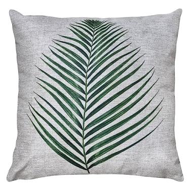 Imagem de Almofada Linho Rústico Estampa Folhagem Verde/Marrom 45x45 (Palmeira)