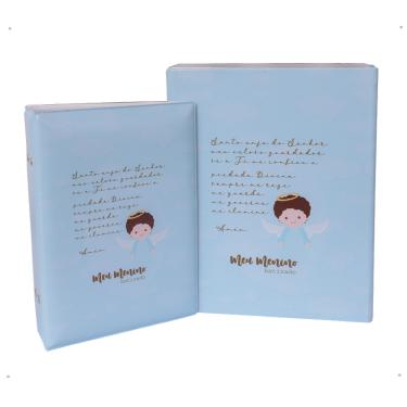 Imagem de Estojo Imantado com Álbum para 100 Fotos 15x21 - BATIZADO AZUL Bebê Menino Batismo Anjinho