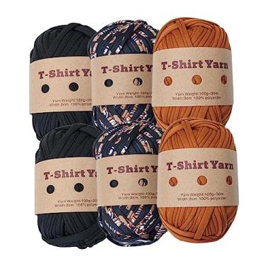 Imagem de Dynwave 6 peças de fio de malha para camiseta, tecido elástico, tecido macio, fio de espaguete, para fazer você mesmo, cestas de artesanato, macramê, tricô, conjunto B