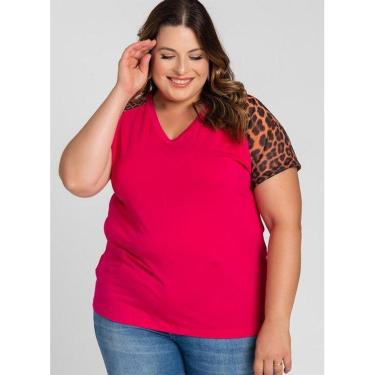 Imagem de Blusa Feminina Plus Size  Visco Decote "V" Mangas Animal Print - Serena-Feminino