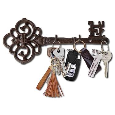 Imagem de Porta-chaves para parede – Chave de esqueleto de ferro fundido – Organizador de chaves decorativo rústico para casa de fazenda – 3 ganchos para chaves – Porta-chaves vintage para entrada com parafusos