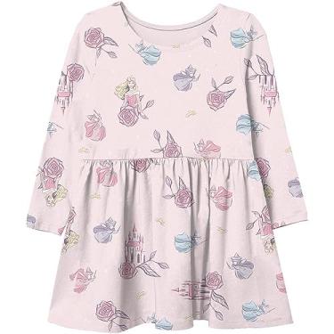Imagem de Disney Vestido infantil infantil de manga comprida com estampa de princesa Aurora, rosa, 3 Anos