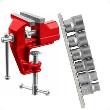 Imagem de Kit Mini Torno Morsa Bancada 60mm e Jogo com 6 Soquetes Pito TORX 1/2 Cromo Vanádio