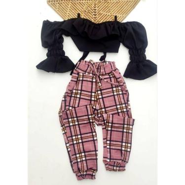 Imagem de Conjunto Infantil Blogueirinha Menina - Calça Jogger Xadrez