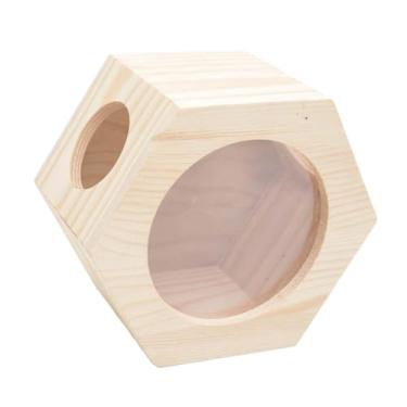 Imagem de Baoblaze Casa de hamster de madeira, habitats escondidos com decoração de janela, caixa hexagonal, gaiola de mastigar, brinquedo para hamster, ouriço, cobaia