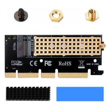 Imagem de Adaptador Placa PCIe para SSD M.2 NVMe - Suporte x4/x8/x16, PCI Express 3.0/4.0, 64Gbps - Conversor Alta Velocidade para SSD M2 NVME + Dissipador Preto 6mm