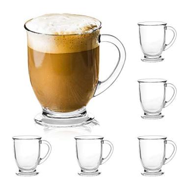Imagem de Canecas de café de vidro de 450 ml com alças perfeitas para latte, cappuccino, café expresso, chá e bebidas quentes, conjunto de 6