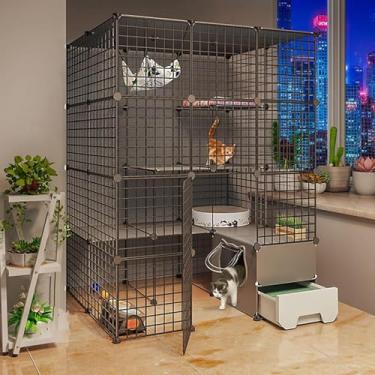 Imagem de Gaiola para gatos - Canil para gatos ao ar livre, cercadinho para gatos DIY Gaiolas para gatos internas grandes com caixa de areia Grande local para exercícios ideal para 1-4 gatos, 111 * 95