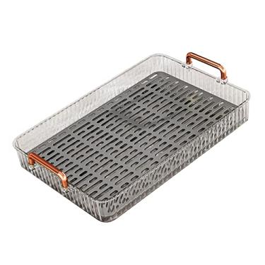 Imagem de Bandeja de chá de drenagem de água, camada dupla, grande capacidade, elevada, removível, bandeja de drenagem, moderna com alça para sala de estar (pequena branca)